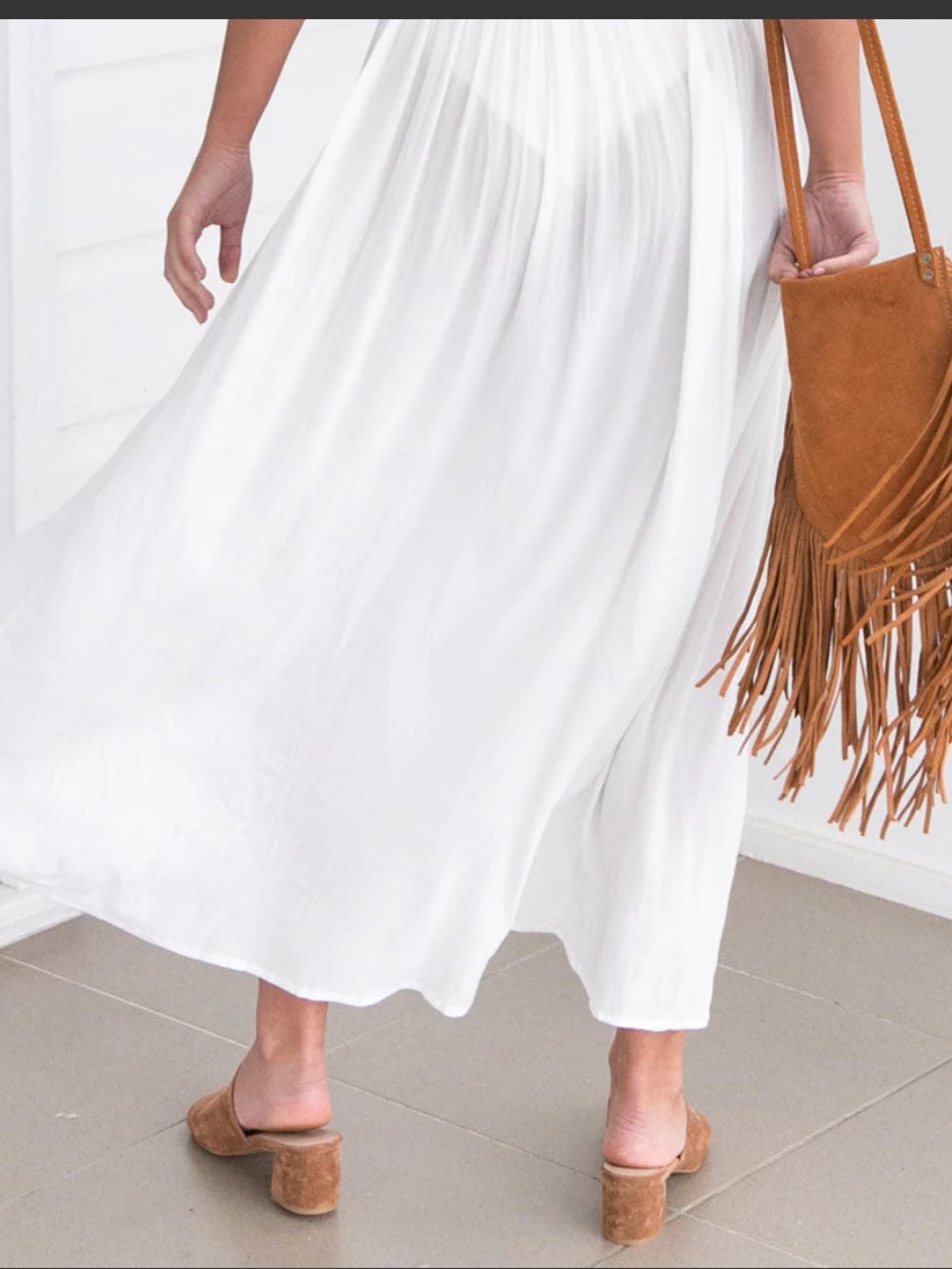 White Lace-Panel Boho Midi Dress beach wrap cover up - Picture 3 of 5